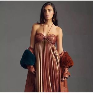 Anthropologie Plissé Halter Dress